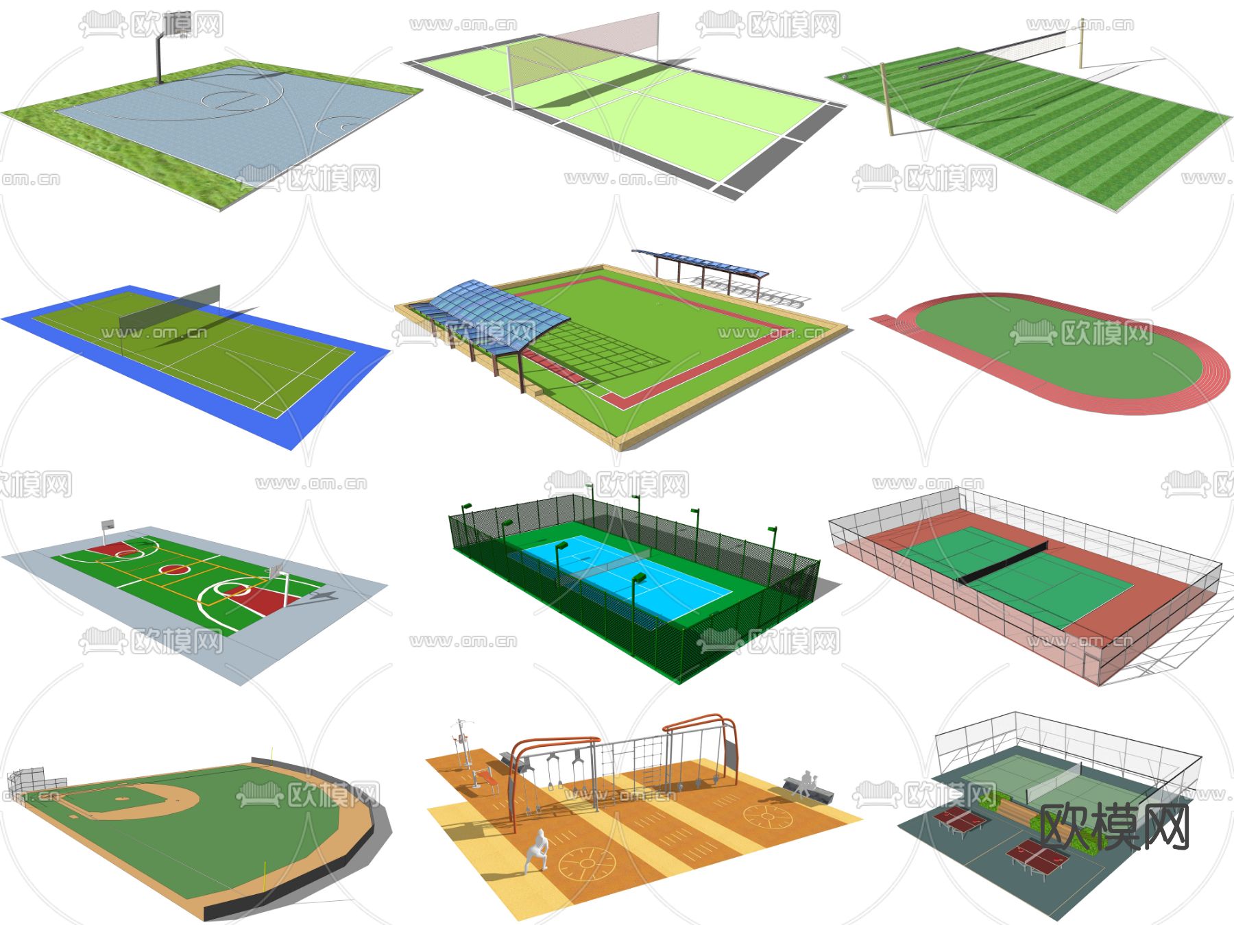 现代运动场篮球场网球场su模型下载（渲染图3）