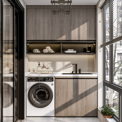  现代阳台洗衣房su模型 