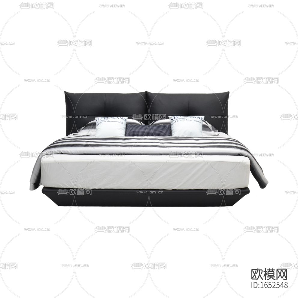 现代轻奢黑色皮革布艺双人床下载