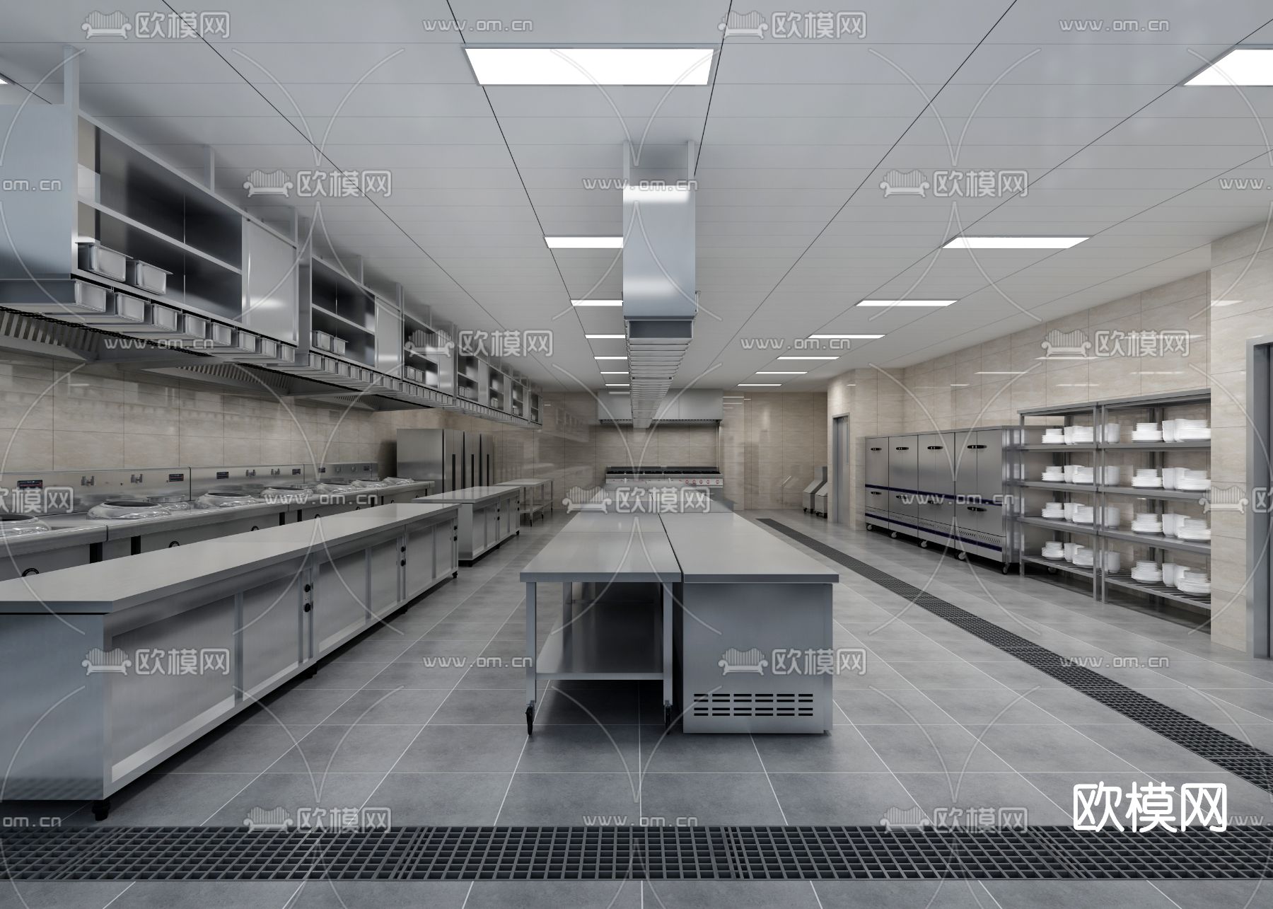 现代中央厨房3d模型