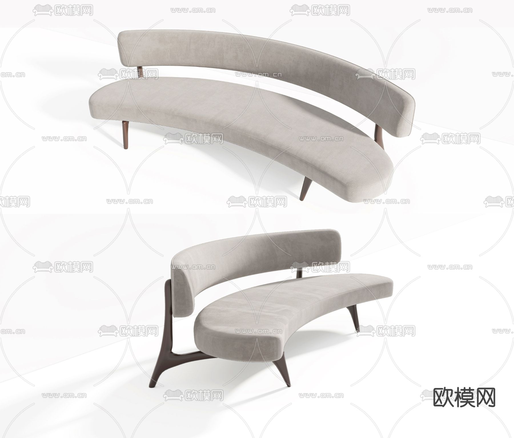 现代布艺弧形沙发3d模型下载