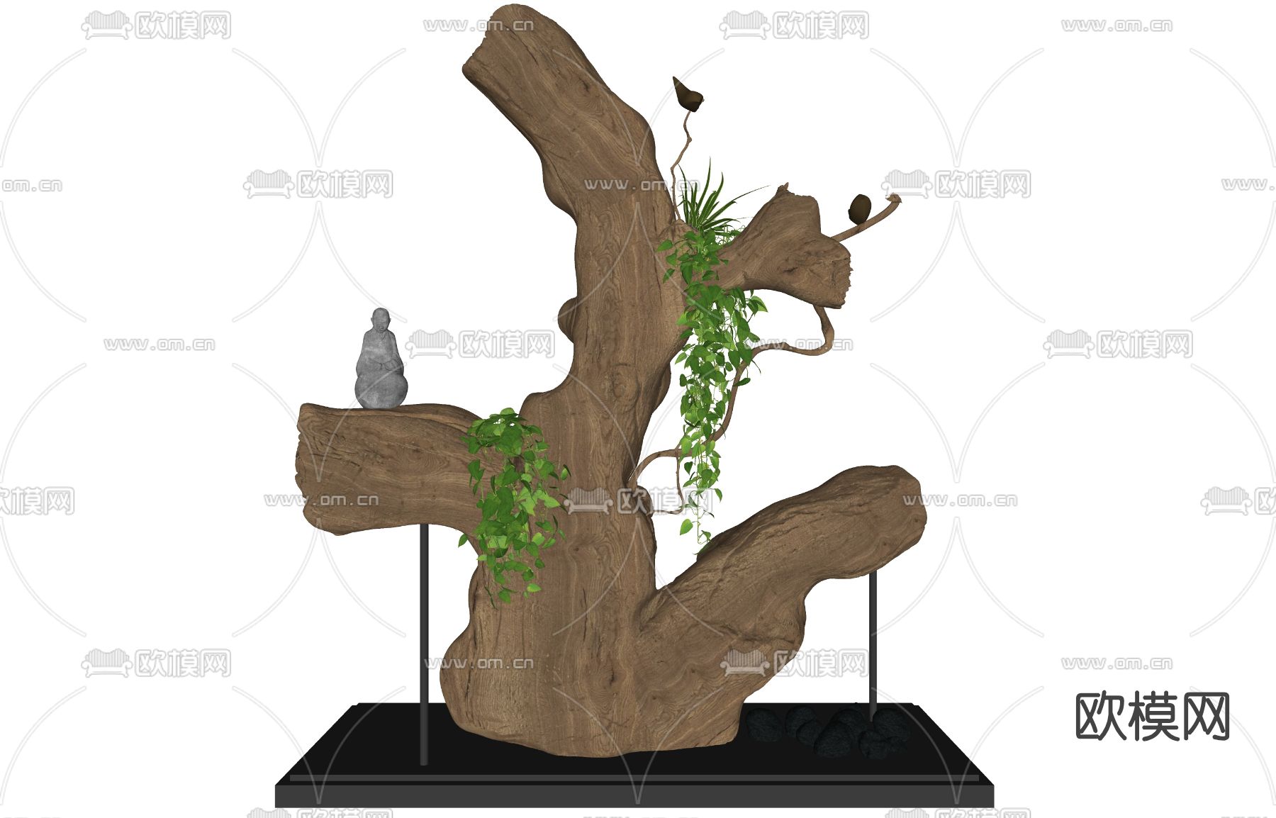 新中式禅意雕塑su模型下载（渲染图2）