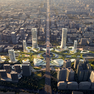  现代办公园区鸟瞰su模型 