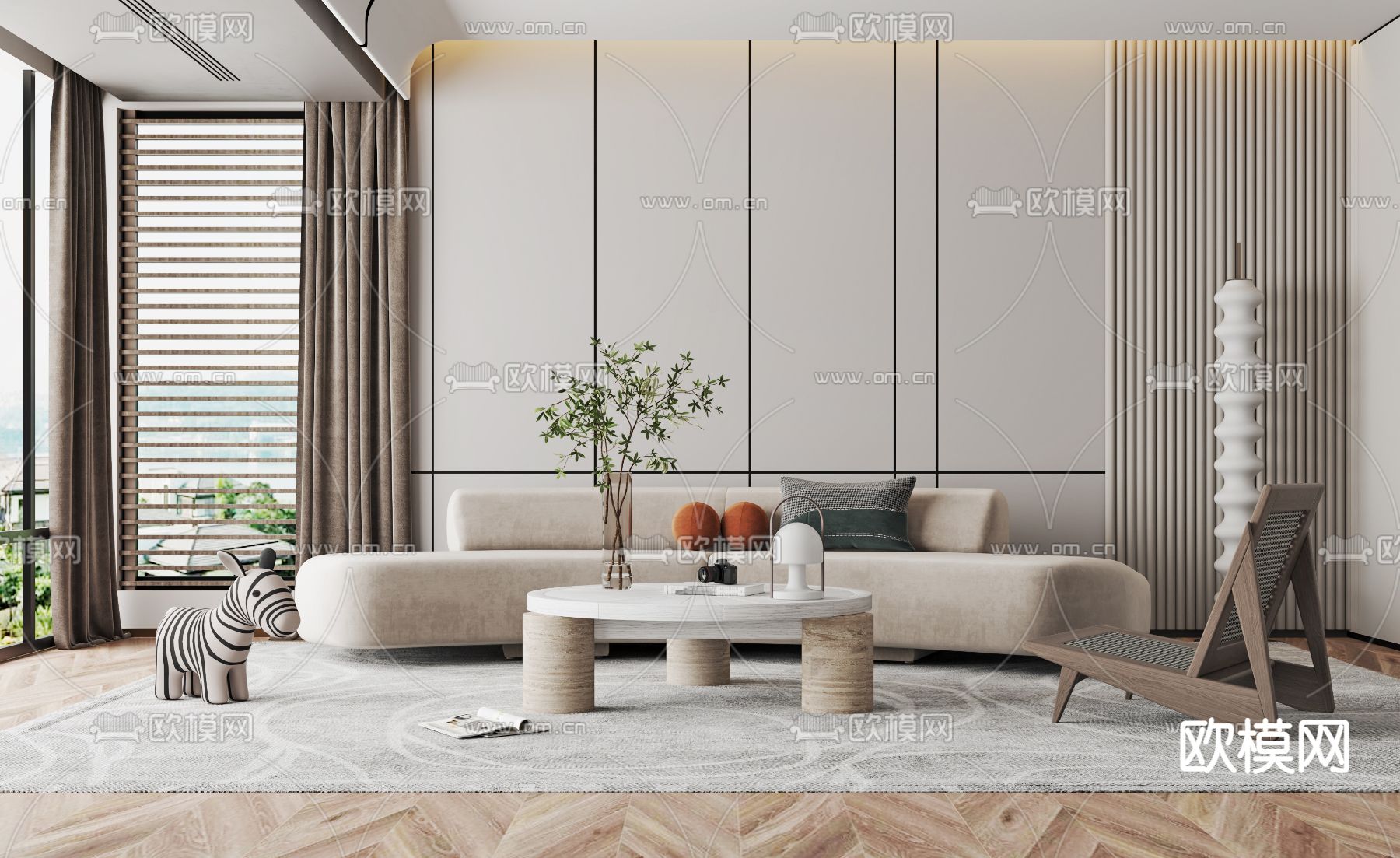 侘寂弧形沙发组合3d模型下载