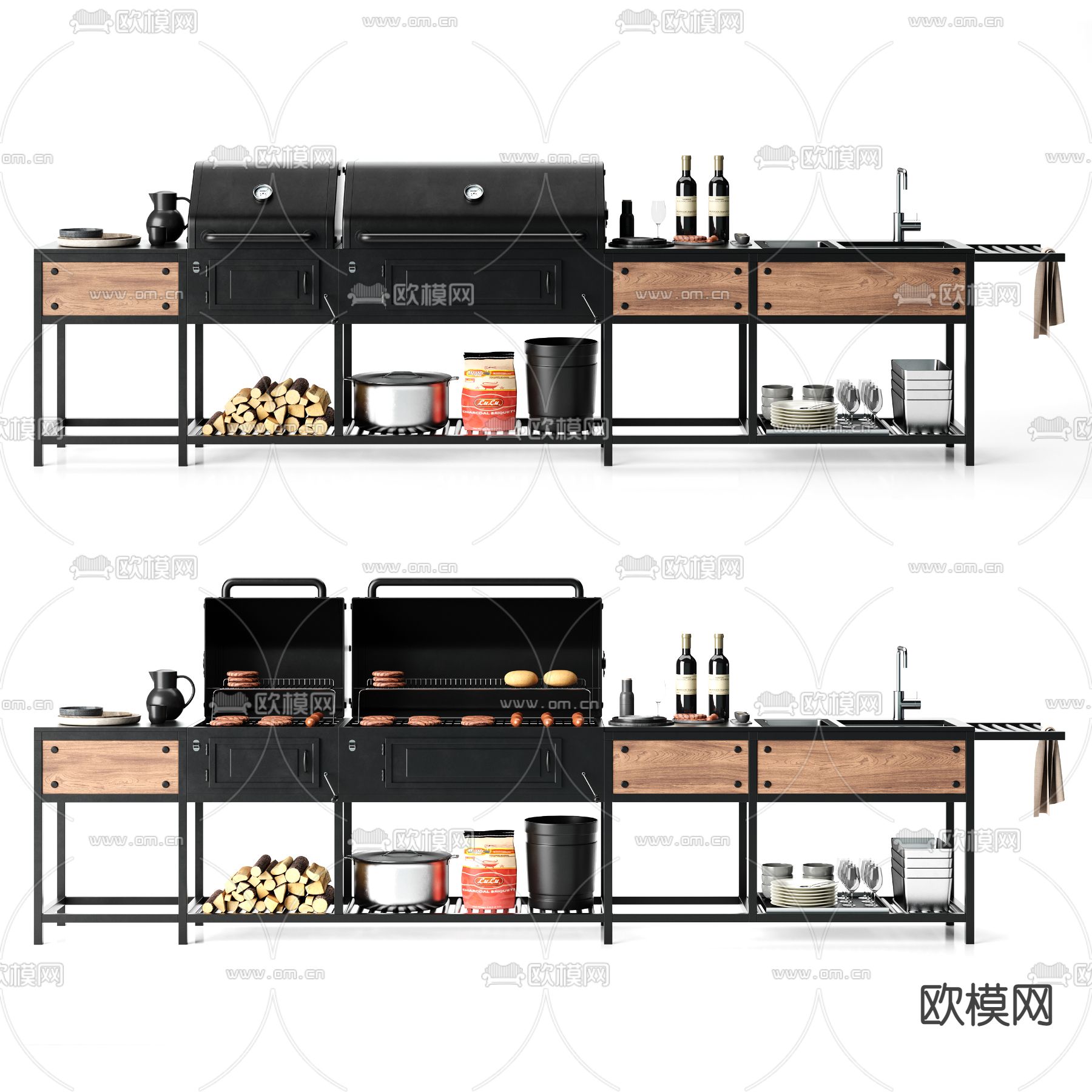 现代烧烤炉操作台3d模型下载（渲染图1）