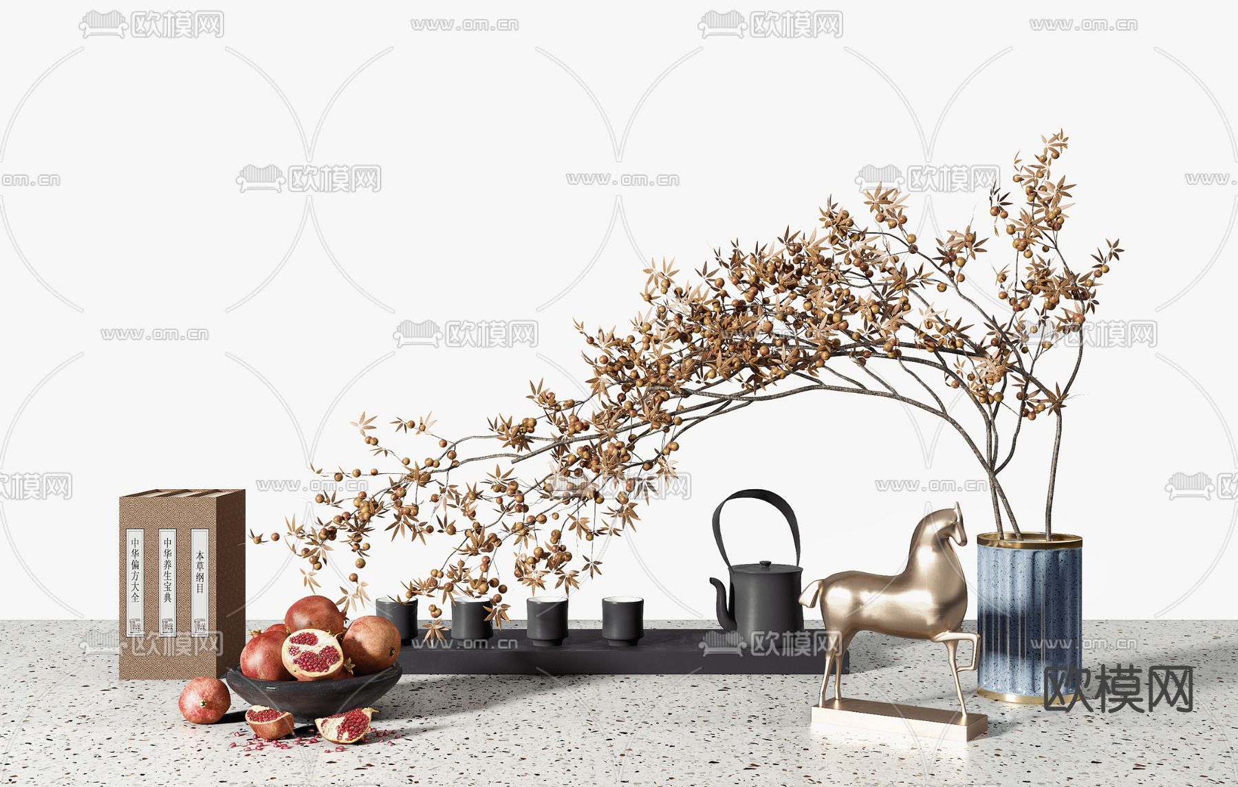 新中式茶具雕塑摆件3d模型