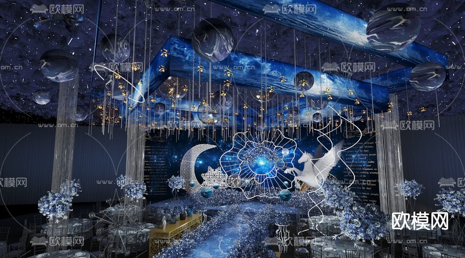现代酒店婚礼宴会厅3d模型下载(渲染图5)