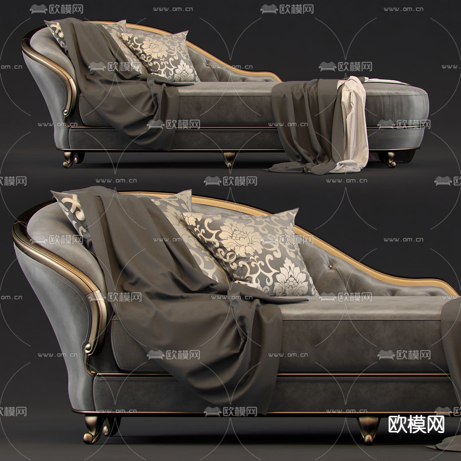 欧式布艺贵妃椅3d模型下载