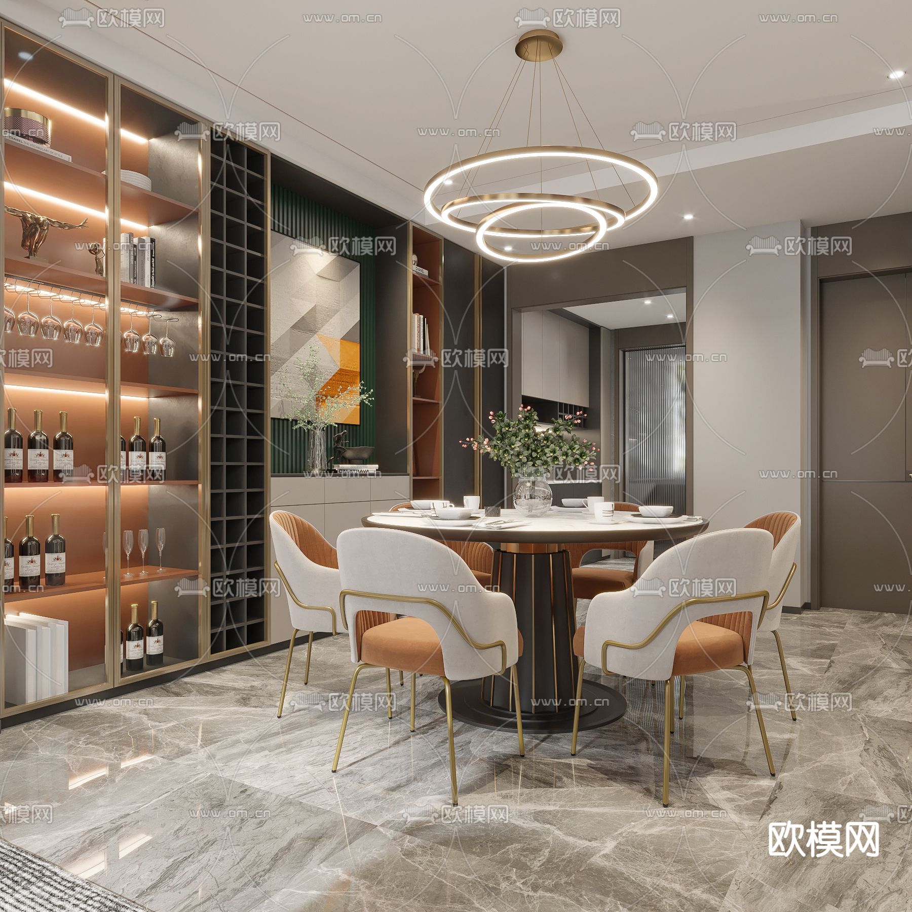 现代复式客餐厅3d模型下载（渲染图6）