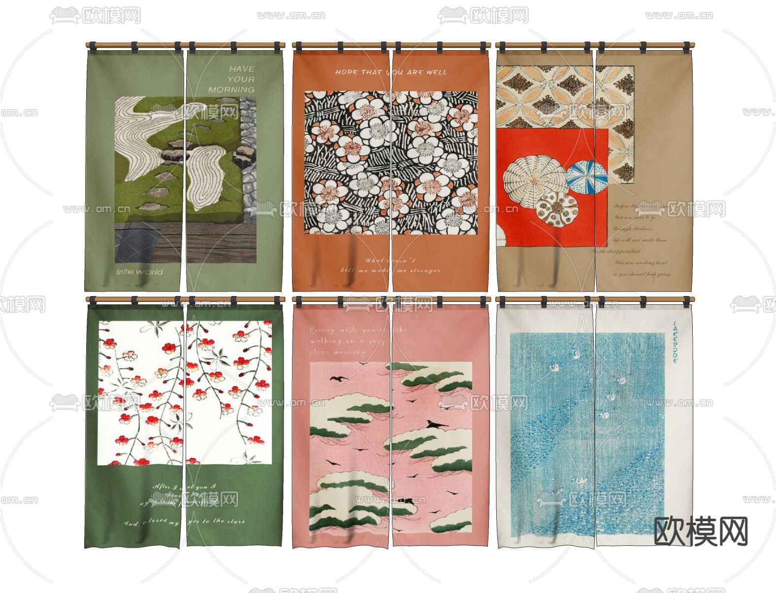 日式布艺窗帘su模型下载