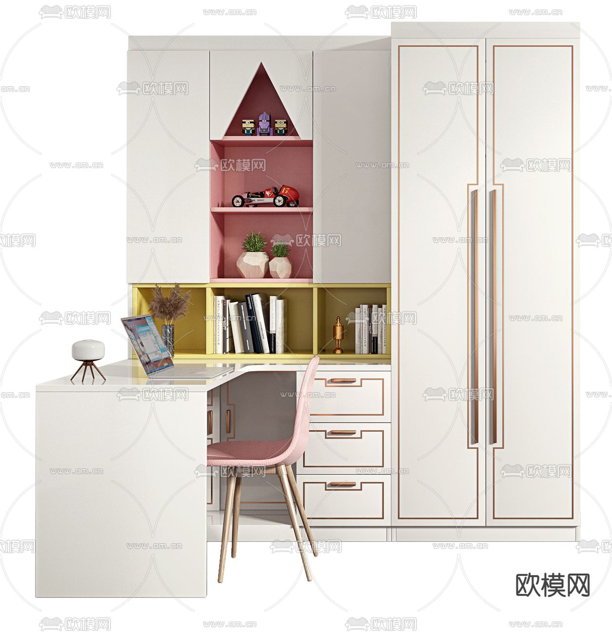 北欧一体式书桌椅3d模型下载（渲染图3）