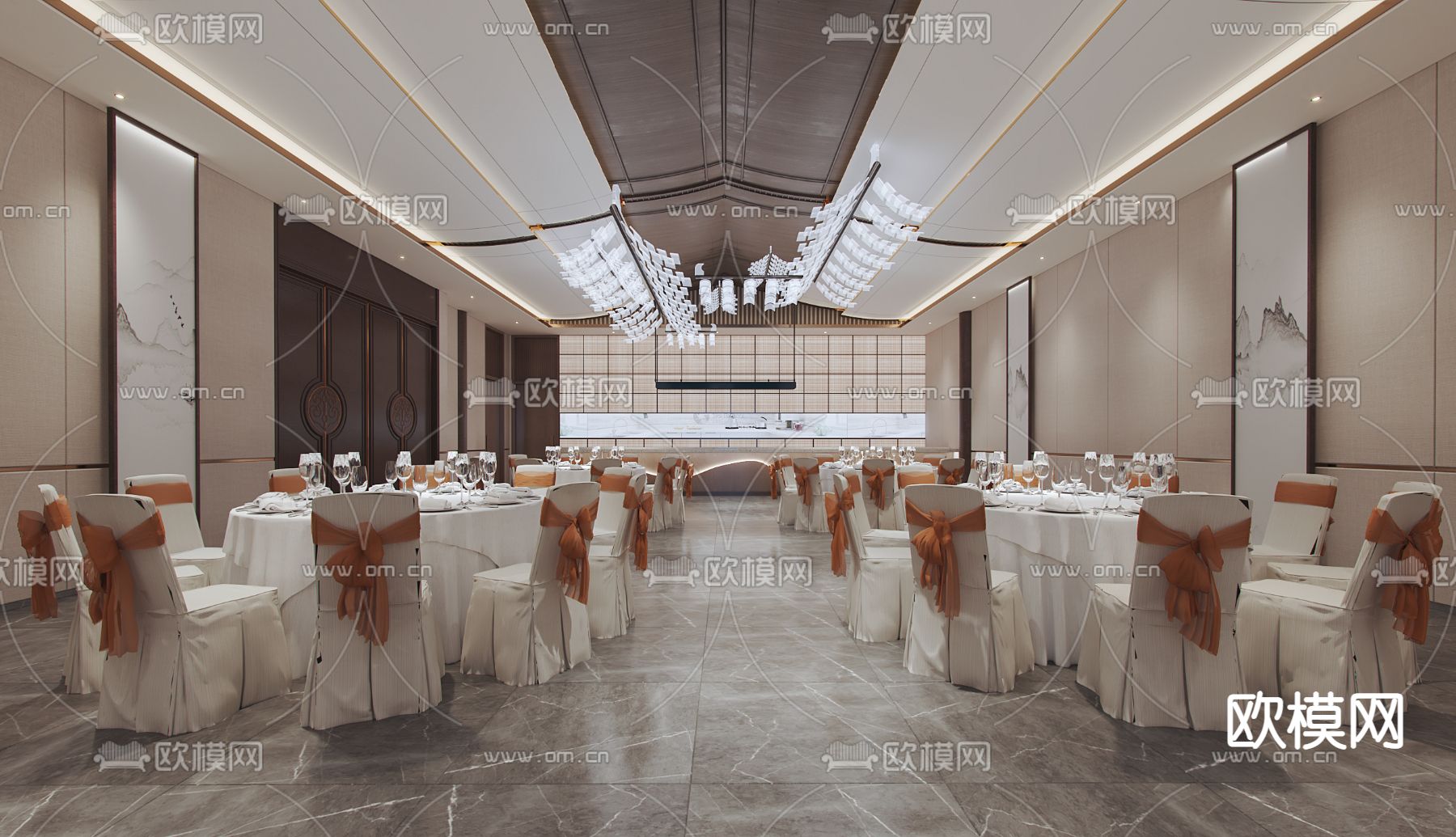 新中式酒店宴会厅3d模型