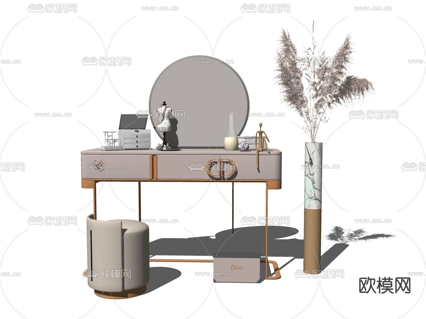 现代轻奢梳妆台su模型下载（渲染图2）