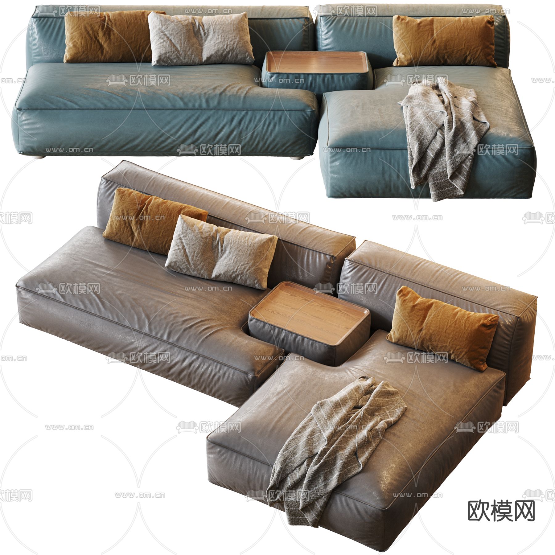 现代皮革转角沙发3d模型下载（渲染图2）