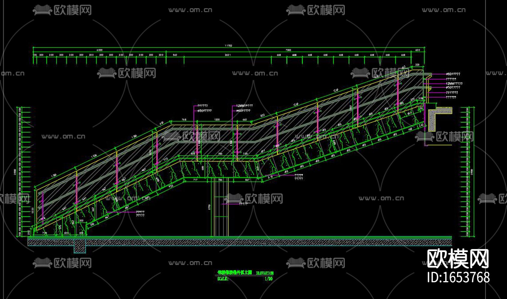 某大厅钢结构楼梯设计图下载（渲染图6）