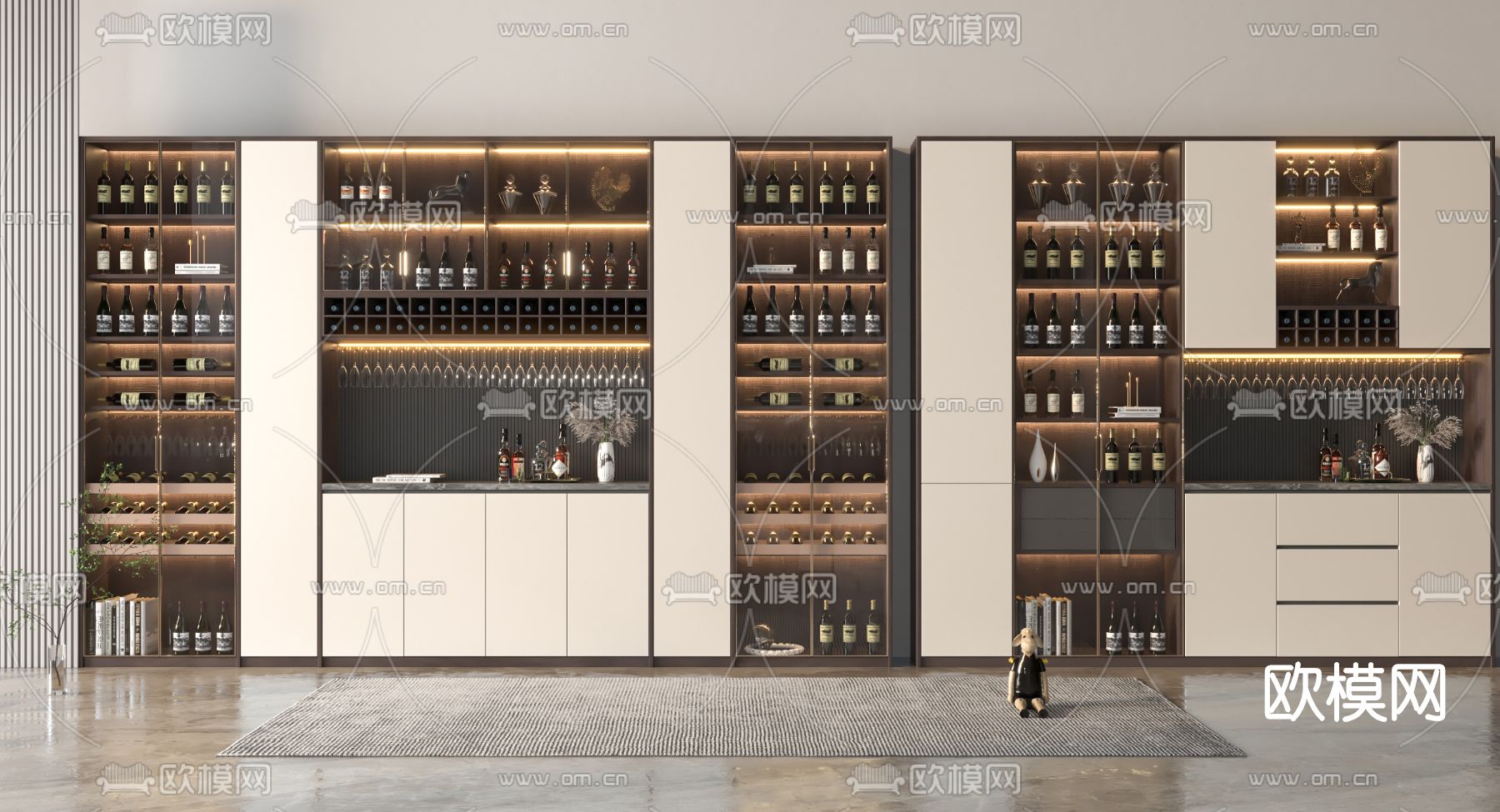 现代轻奢酒柜su模型下载（渲染图1）
