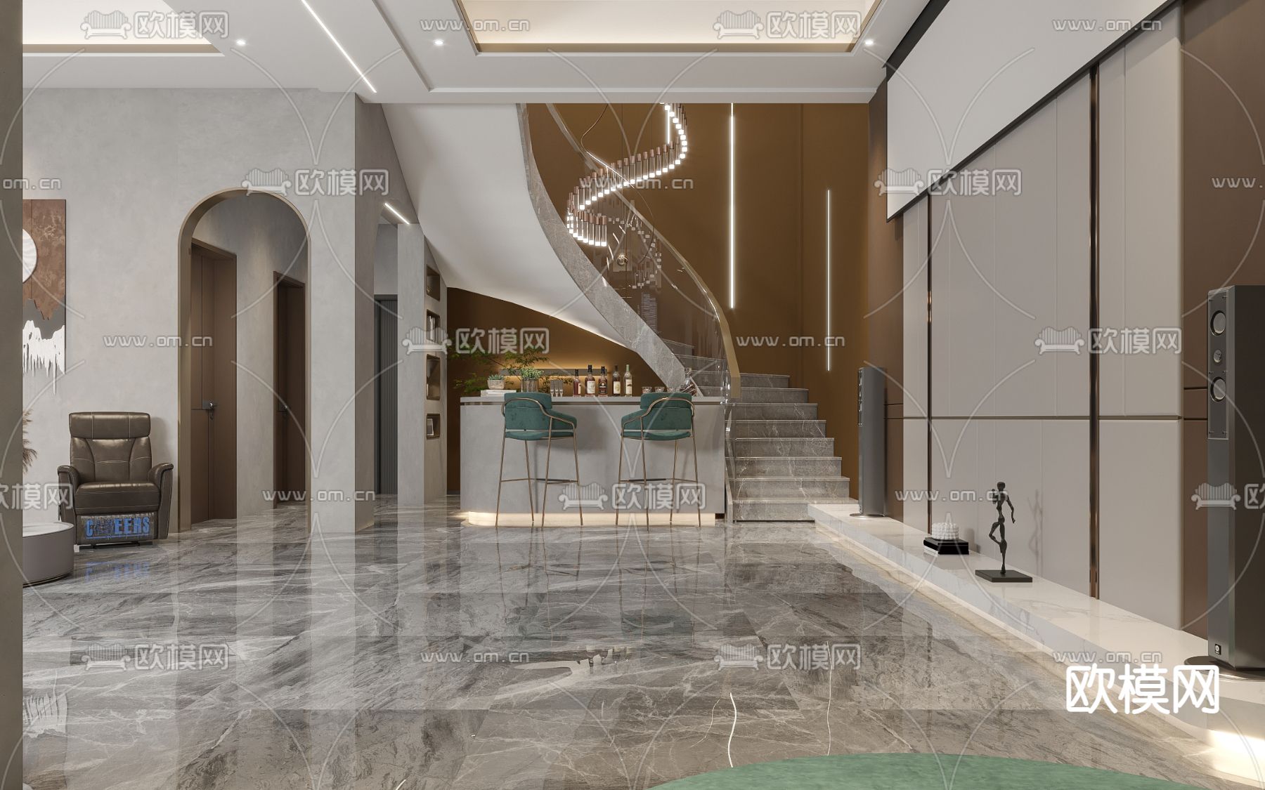 现代别墅地下室休闲区3d模型