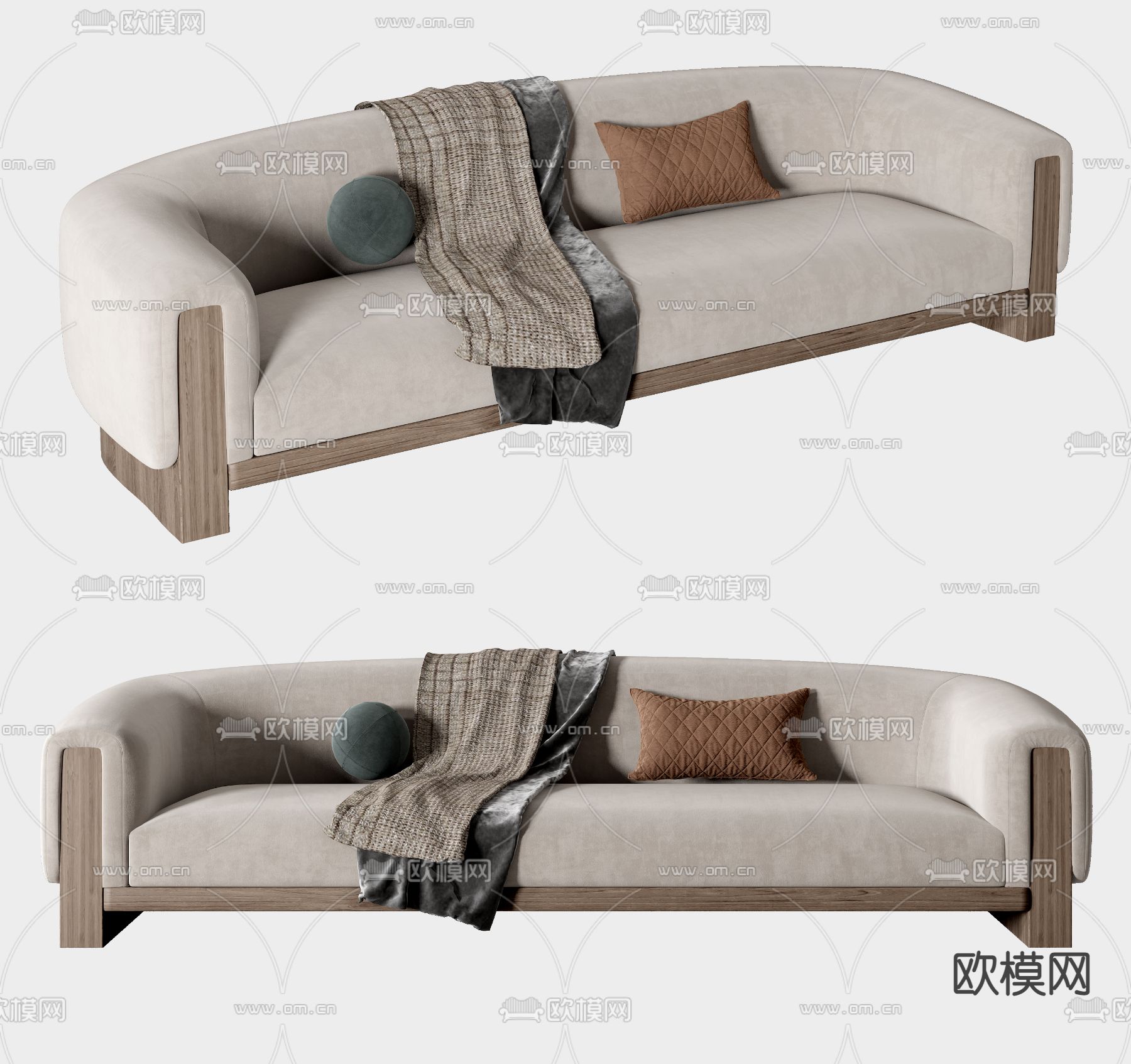 侘寂布艺多人沙发3d模型下载