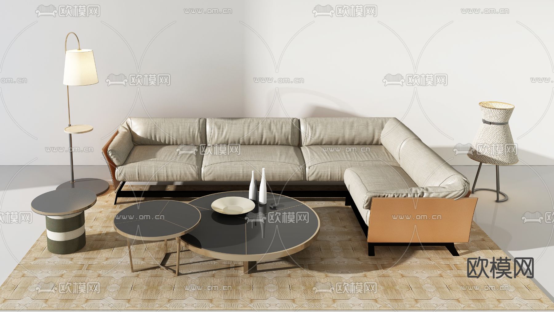 现代布艺转角沙发3d模型下载