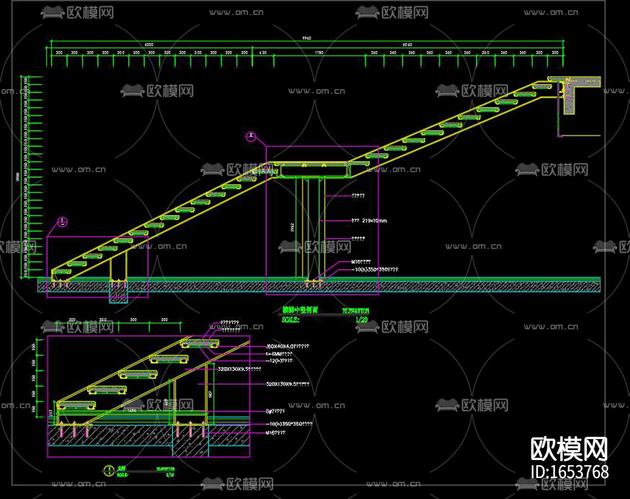 某大厅钢结构楼梯设计图下载（渲染图4）