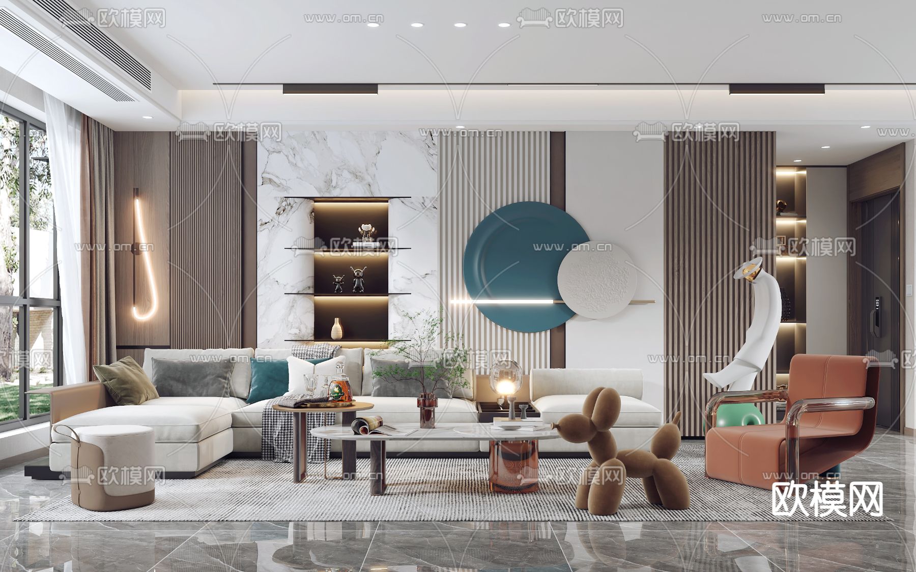 现代轻奢客厅3d模型下载（渲染图1）