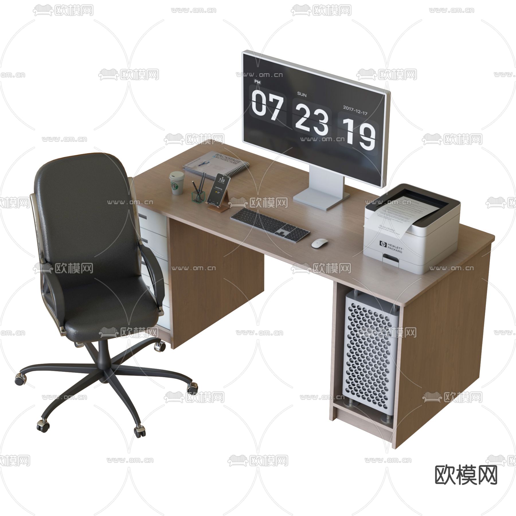 现代实木书桌椅3d模型