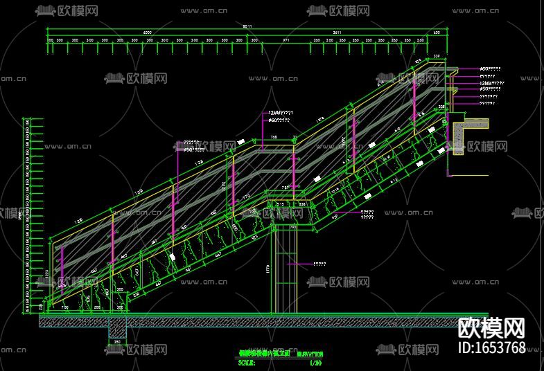 某大厅钢结构楼梯设计图下载（渲染图1）