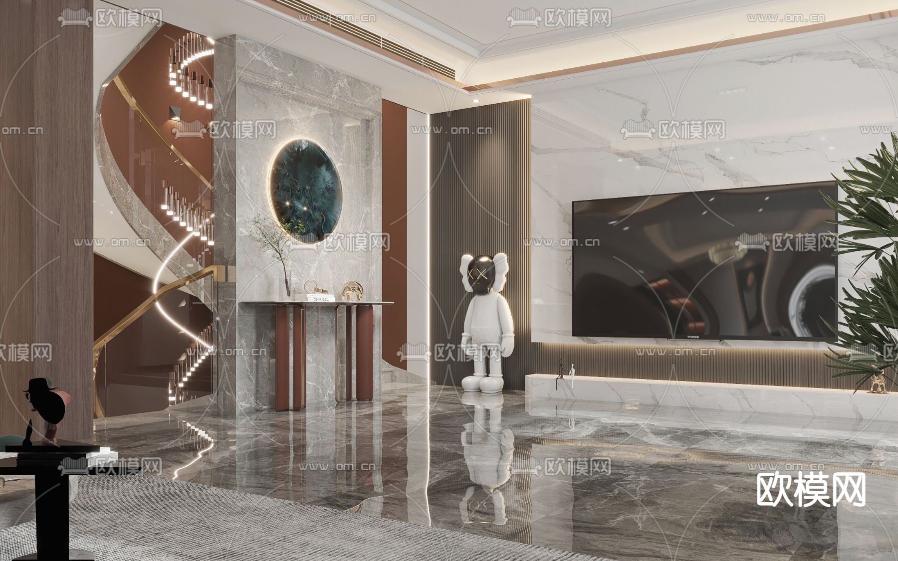 现代复式客餐厅3d模型下载（渲染图5）