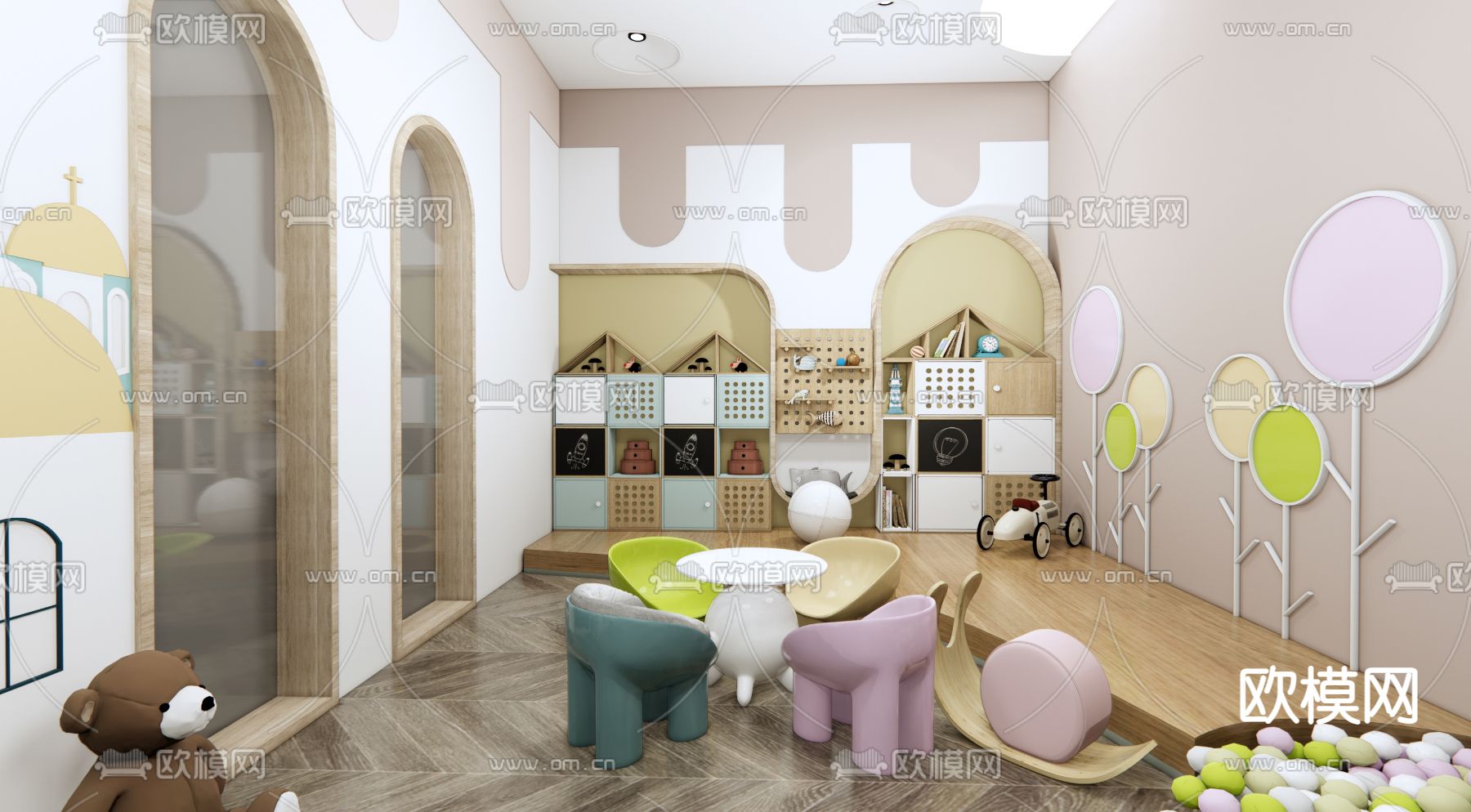 现代幼儿园娱乐室su模型下载（渲染图1）