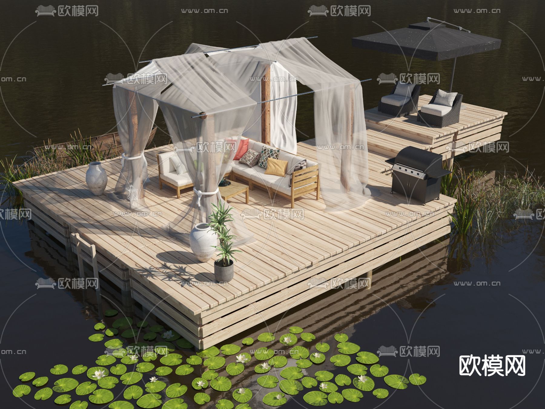 东南亚布艺户外沙发3d模型下载