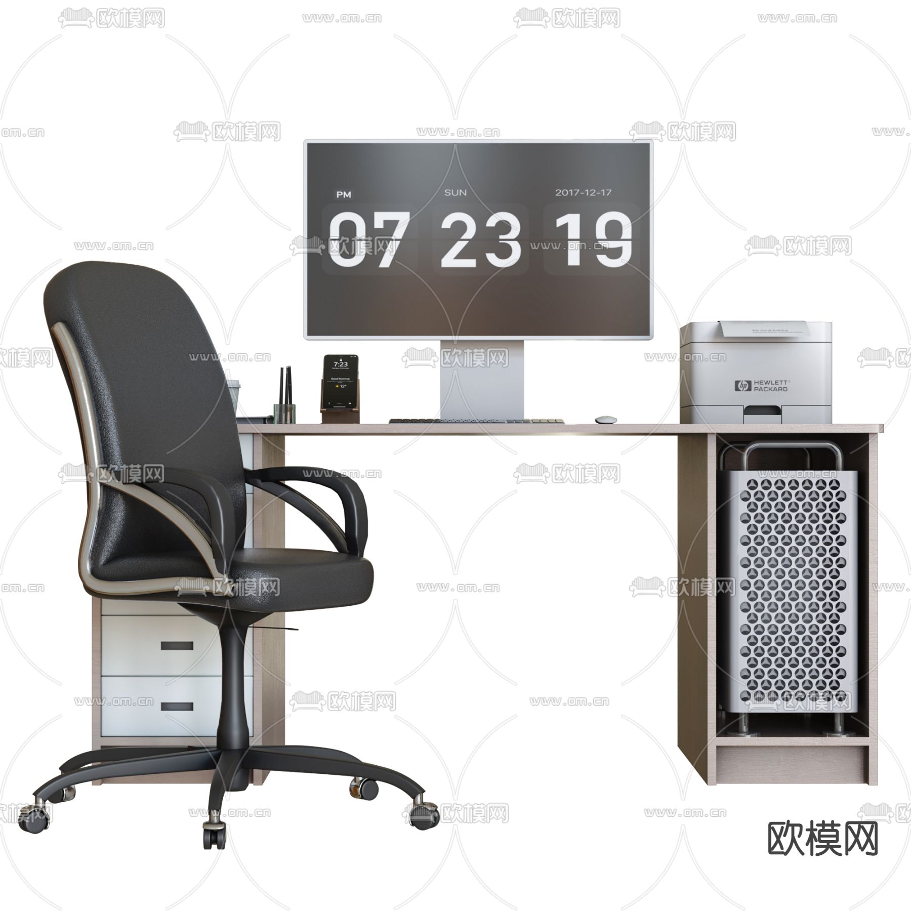 现代实木书桌椅3d模型