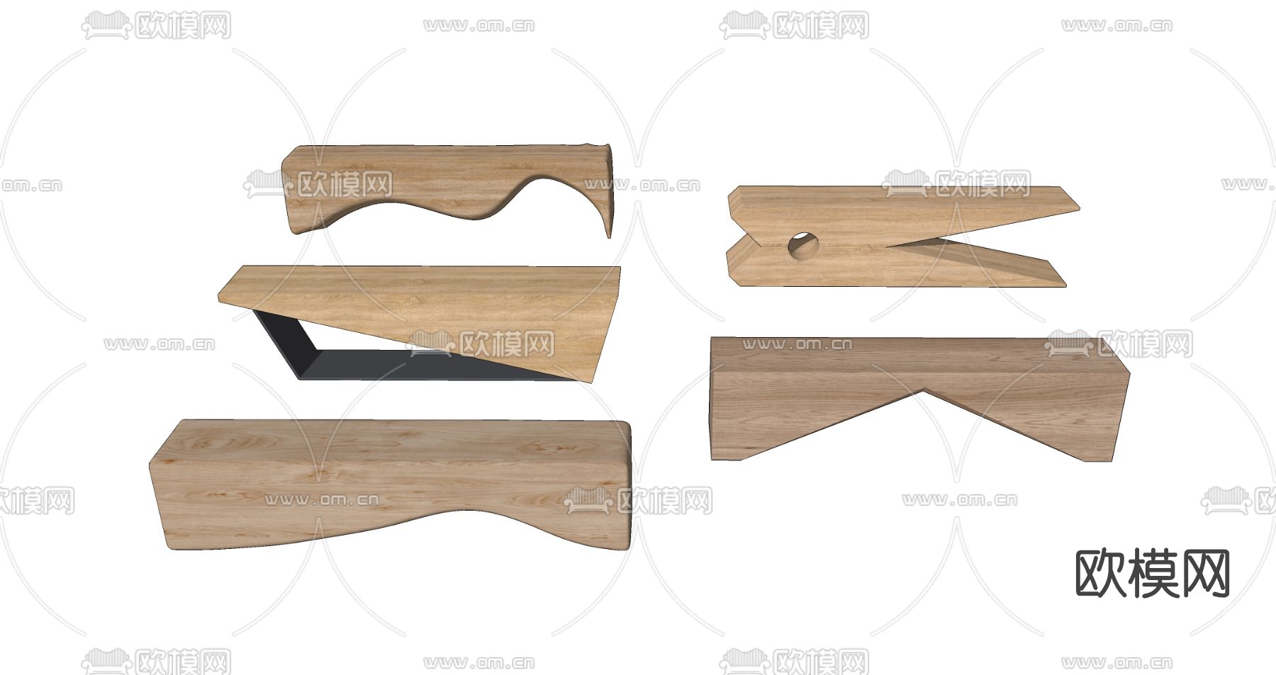 现代实木凳子条凳su模型下载