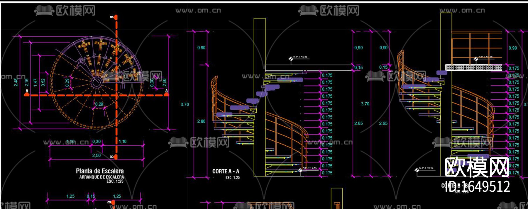 旋转楼梯cad图库下载（渲染图7）