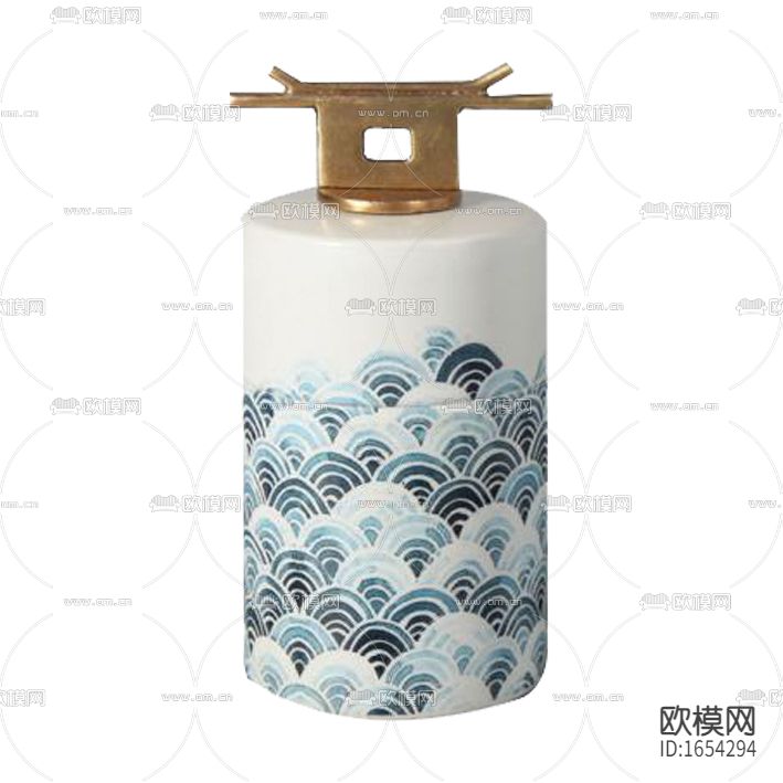 新中式古典禅意海浪纹理陶瓷金属收纳罐