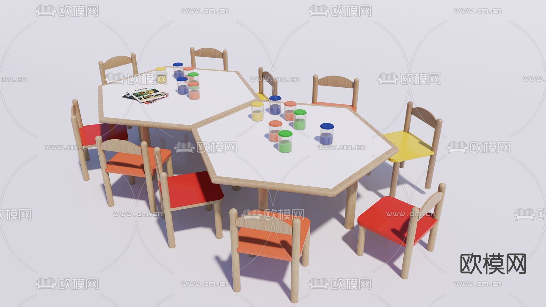现代儿童桌椅su模型下载（渲染图1）