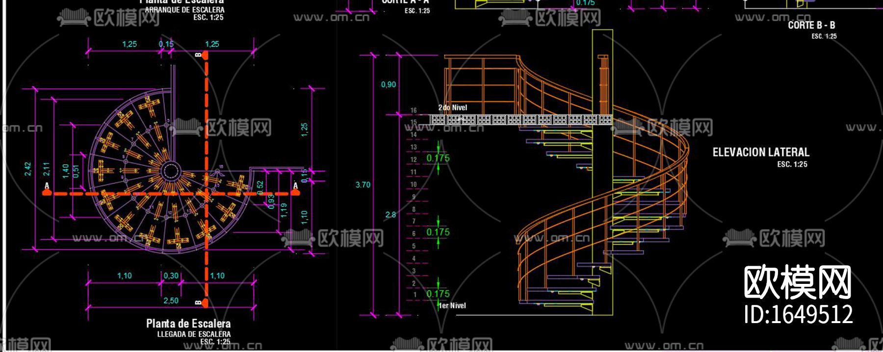 旋转楼梯cad图库下载（渲染图4）