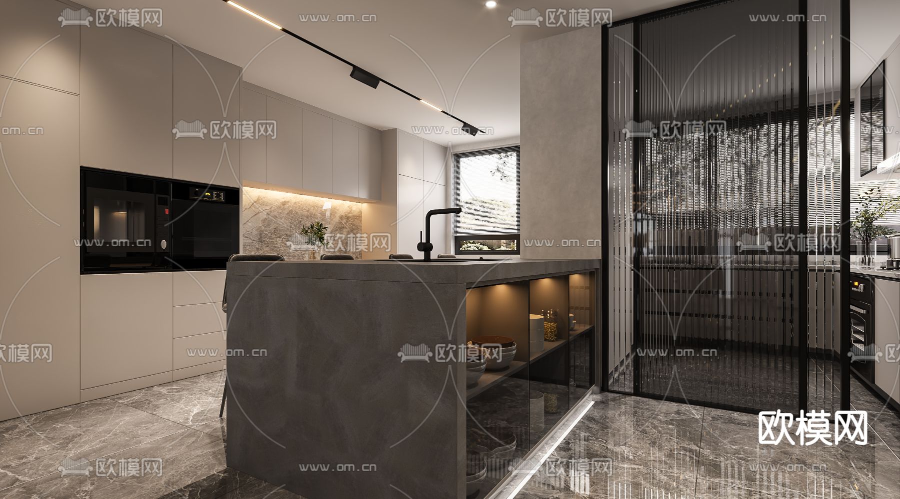 侘寂风跃层客厅餐厅3d模型下载（渲染图8）