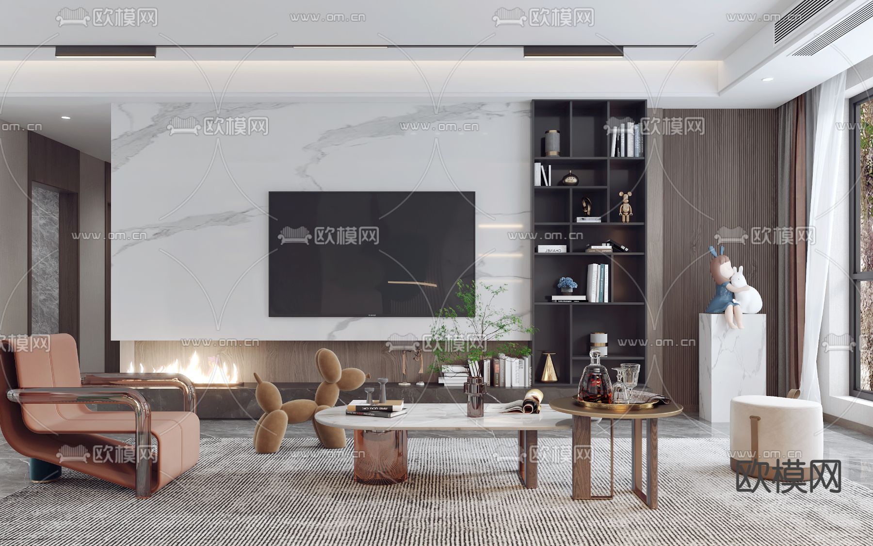 现代轻奢客厅3d模型下载（渲染图2）