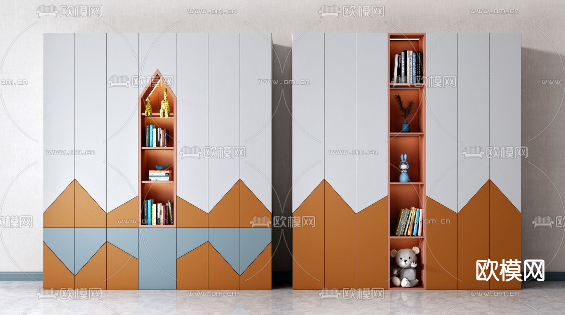 北欧实木儿童房衣柜3d模型下载