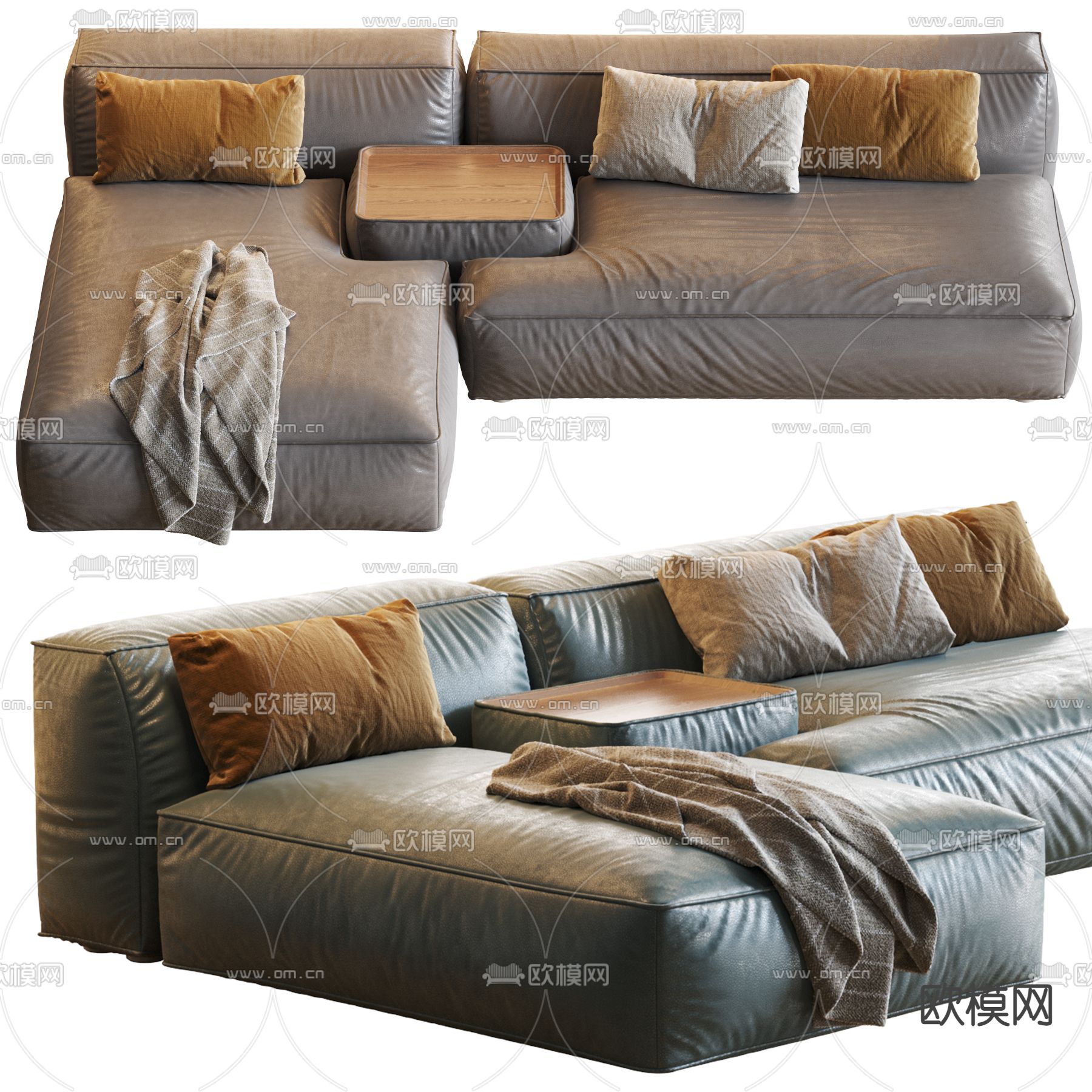 现代皮革转角沙发3d模型下载（渲染图1）