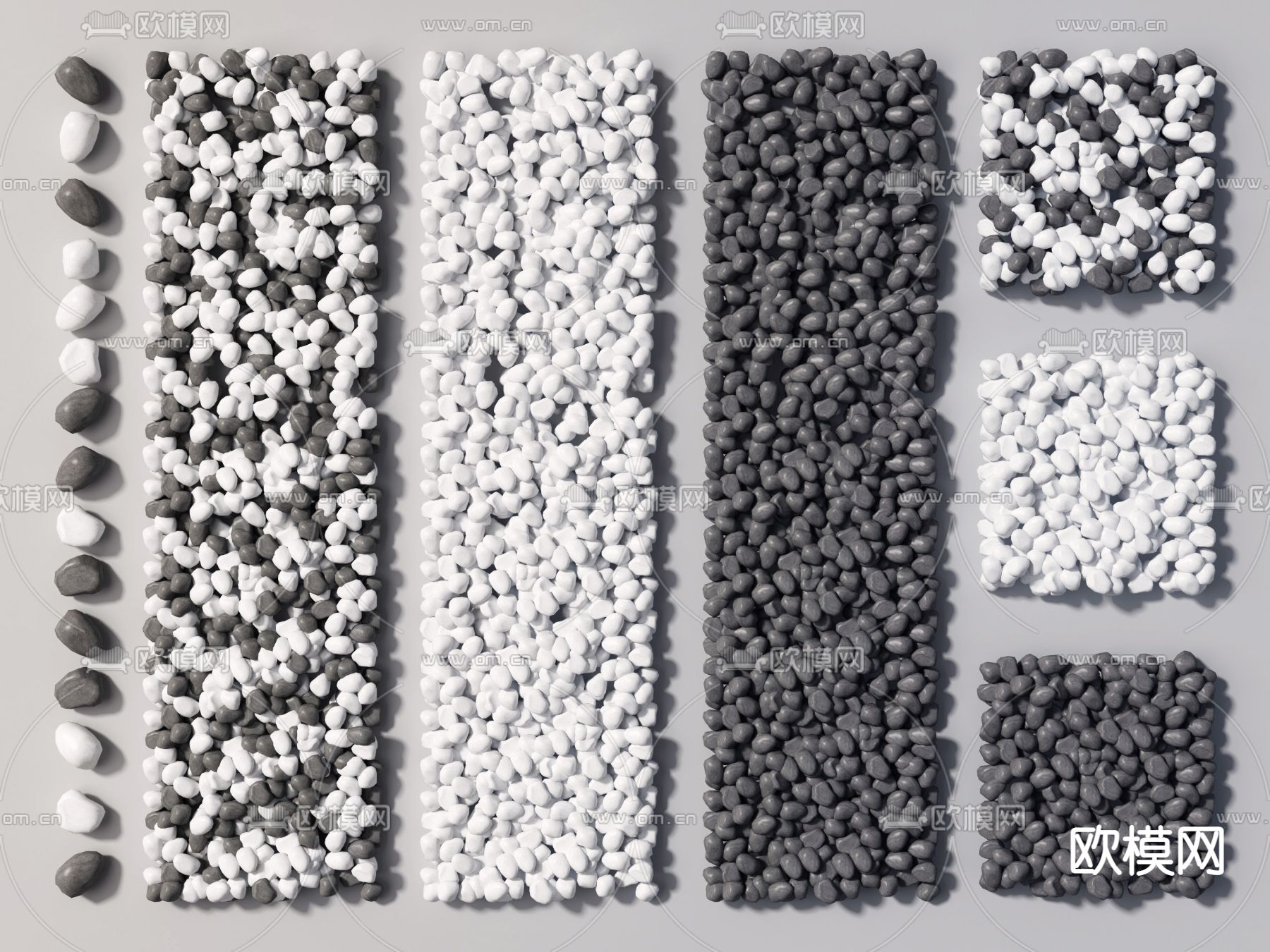 现代鹅卵石组合3d模型下载