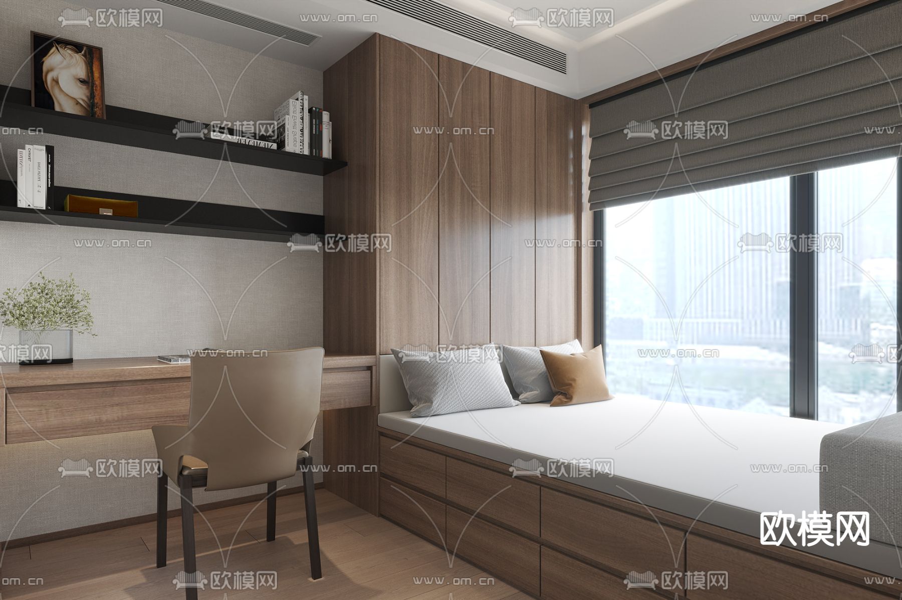 现代榻榻米卧室书房3d模型