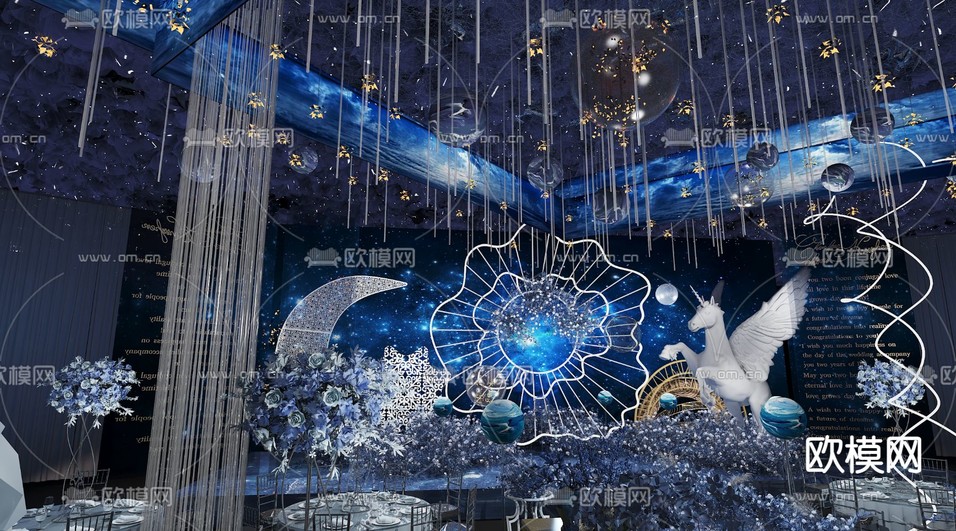 现代酒店婚礼宴会厅3d模型下载(渲染图4)