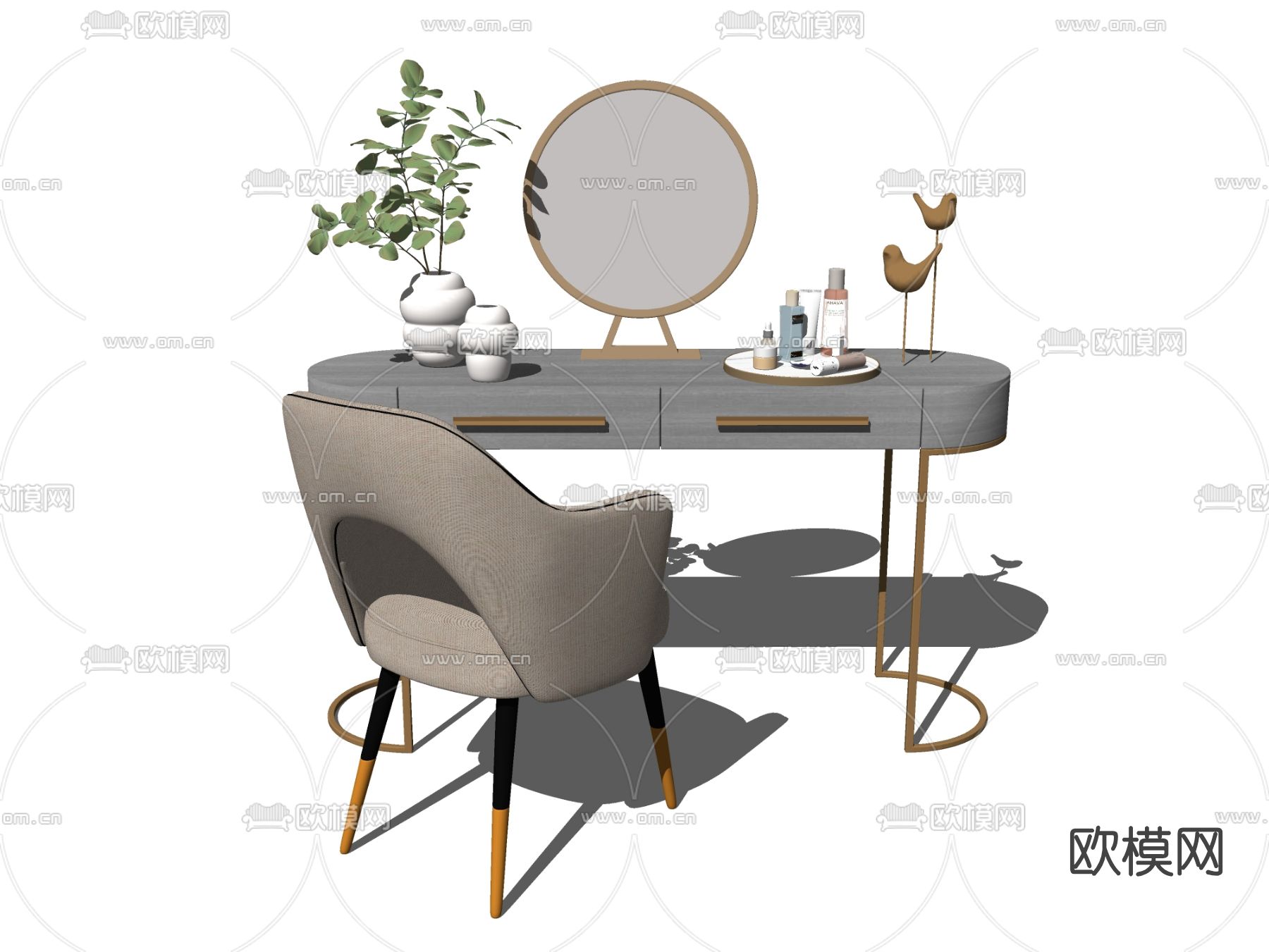 现代时尚梳妆台su模型下载（渲染图2）