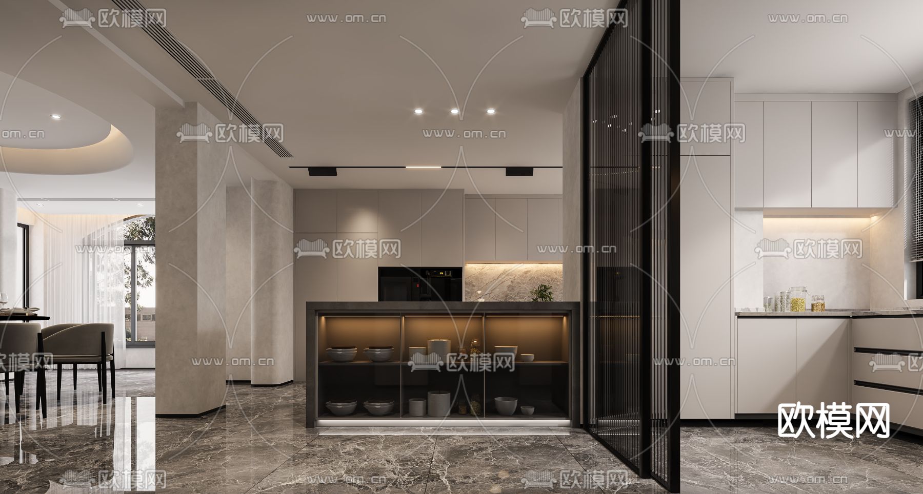 侘寂风跃层客厅餐厅3d模型下载（渲染图7）