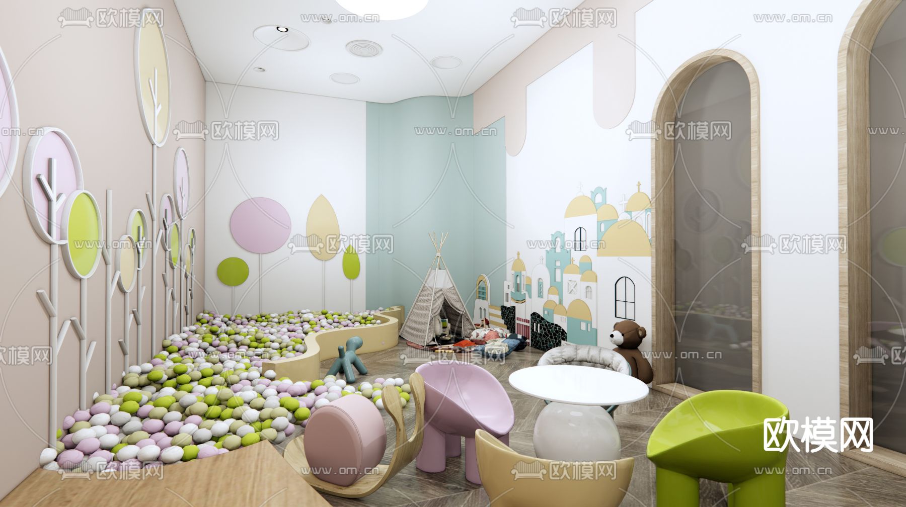 现代幼儿园娱乐室su模型下载（渲染图3）