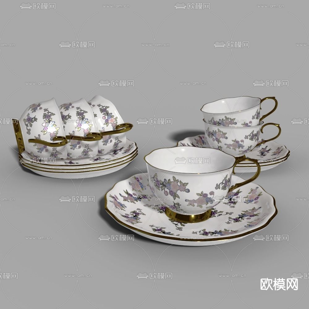 简欧茶杯茶具免费3d模型下载