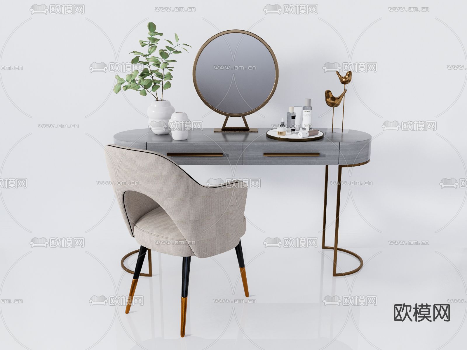 现代时尚梳妆台su模型下载（渲染图1）