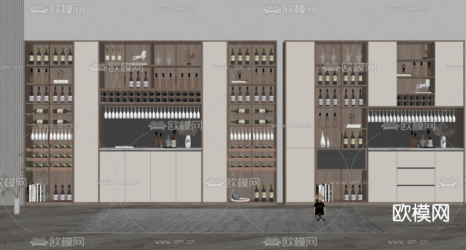 现代轻奢酒柜su模型下载（渲染图2）