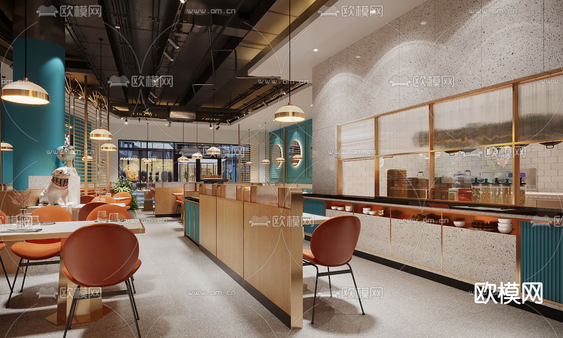 现代轻奢西餐厅3d模型